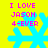 Yellow background with four cyan snowflake icons, each displaying pink text reading "I LOVE JASON 4-EVER" in pixelated font.