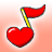 Red heart-shaped musical note with yellow stem and red flag on a light pink gradient background.
