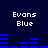 Dark blue background with white text 'Evans Blue' repeated four times and animated blue bar graphs below each text block.