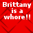 Red background with dark red diamond pattern and repeated white text reading "Brittany is a whore!!" in four quadrants.