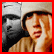 A 54x54 pixel animated contact sheet showing two frames of a buddy icon with a red border, featuring a person in a beige beanie and brown jacket on the left frame and bold black text "HEY HAZZ" on the right frame against white background.