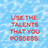 Static image with red text on a light blue background featuring four distinct phrases arranged in two
