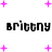 Pixelated text "brittany brittany" and "brittany : brittany" appears with scattered pink plus signs on a white background.