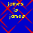 Blue background with red diamond-shaped pattern and yellow text reading "james is james" in four identical quadrants