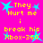 Bright pink background with yellow text reading "They Hurt me i break his Xbox-360" and light blue star shapes scattered throughout.