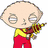 Animated cartoon character with large head, yellow shirt, red pants holding a toy gun; text reads "I'M EVIL SO I DON'T WHAT YOU THINK".