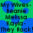 Pixelated text on a green and blue background reads "My Wives - Beanie Melissa Kayla - They Rock!They Rock!" with repeated names.
