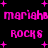 Pixelated pink text and plus signs on black background with repeated 'mariak' and 'rocks' text elements.