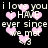 Pixelated text and pink hearts on black background with repeated phrases 'i love you i HAVE ever since we met <3' in white lowercase letters.
