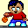 Pixelated character in red shirt and blue pants holding an orange basketball, transitioning from raised to lowered position