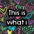 Pixelated text on a colorful heart-patterned background with a gray rectangle on the right.
