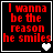 Four identical black square with red pixelated text "I wanna be the reason he smiles" and white border, each contains a different heart symbol at bottom-right