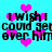 Pixelated cyan background with repeated pink hearts and black text reading "I wish I could get over him" in a pattern