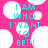 A bright pink background with white circular shapes and cyan text reading "I AM WHO I WANT TO BE!!!" in a pixelated style.