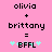 Pixelated text on pink background shows 'olivia + brittany = BFPL' with light blue stars, two versions differ in star placement.