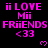 Pixelated pink text and symbols on black background with gray bottom-right corner, repeating 'ii LOVE Mii FrieNDS <33' and heart icons.