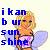 Pixelated static buddy icon featuring a blonde woman in a bikini with blue text reading "i kan b ur sun shine" on the left side.