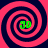 Four identical spiral patterns arranged in a , each containing green text '3D' at the center against a pink and dark blue background