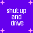 Purple background with pink star shapes and white text reading 'shut up and drive' in four identical sections.