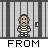 Pixel art animation of a character transitioning from prison bars to crib bars with multiple intermediate states including holding objects and changing background elements.