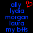 Blue pixelated text list on black background with red heart symbol above 'ally' in left ; right shows identical text without heart