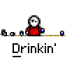 Animated contact sheet of a pixel art character in red clothing drinking from a glass, with visible frame-by-frame motion and repeated text "Drinkin'" below each frame.