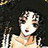 A 48x48 pixel animated buddy icon featuring a stylized anime character with dark hair and light skin on the left, paired with text elements on a black background to the right.