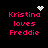 Pixelated text reads 'Kristina loves Freddie' in pink on black background with animated white pixel symbols above and around the text.