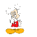 Four pixelated Mickey Mouse poses on gray background: top-left hand to mouth, top-right hand to chin, bottom-left open hands, bottom-right pointing index finger.