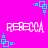 A static image with a bright pink background featuring repeated white text 'REBECCA' and cyan square corner decorations.
