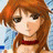 Pixelated static image of a female anime character with long brown hair, red choker, and light blue background.