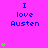 A bright pink background displays repeated blue text "I love Austen" with green heart symbols appearing and disappearing in vertical clusters.