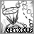 A static icon featuring a diamond-shaped object with scattered particles and the word 'GLAMOROUS' in stylized text below.