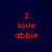 Dark blue background with red pixelated text reading "I love abbie" on both sides and a black pixelated heart symbol above center.