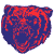 A pixelated heart shape with red and dark blue coloring, featuring a gradient effect from red edges to dark blue center, set against a white background.