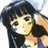 A pixelated anime-style character with long dark hair and green eyes holding a black phone to her ear, next to stylized text on a black background.