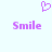 A static pixel art image with a light blue background, featuring two identical purple 'Smile' text elements and one purple heart symbol above them.