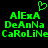 Green pixelated text and a heart symbol on black background, with repeated names in alternating capitalization.