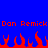 Blue background with red pixelated text 'Don Remick Don Remick' and a of red flame-like shapes below