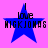 Four identical blue star icons on pink background with text "I love HIGKJONAS" in black pixelated font, each icon showing slight variation in vertical alignment.