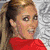 Four distinct pixelated images of a woman with long brown hair in various poses and outfits, including red clothing and dark outerwear.