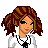 Pixel art contact sheet showing multiple frames of a female character with brown curly hair wearing a white crop top, black necktie, dark pants, and striped socks with sneakers, alongside text reading "Good Charlotte ROCKS!"