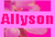 Pixelated pink icon with 'Allison' text in bold red letters, featuring blurred upper and lower sections of a person's face against a solid pink background.