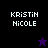 Pixelated text 'KRISTIN NICOLE' on black and purple backgrounds with a small star symbol.