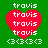 Green background with four red heart shapes, each containing repeated 'travis' text and white pixelated '3333' below, arranged in a