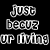 Black star with white outline inside pink and blue square borders, above pixelated text reading 'just becuz ur living doesnt mean ur alive...'.