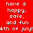 Four pixelated display identical text on red, purple, blue, and dark purple backgrounds with white lettering