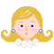 Pixelated cartoon woman with blonde hair, blue earrings, and white collar in six expressions on gray background.