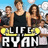 Pixelated group image with four people, yellow and white text overlay reading 'LIFE RYAN', red background on right side.