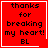 Red square icon with black pixelated text reading 'thanks for breaking my heart! BL' and a white border, featuring two distinct animation states.